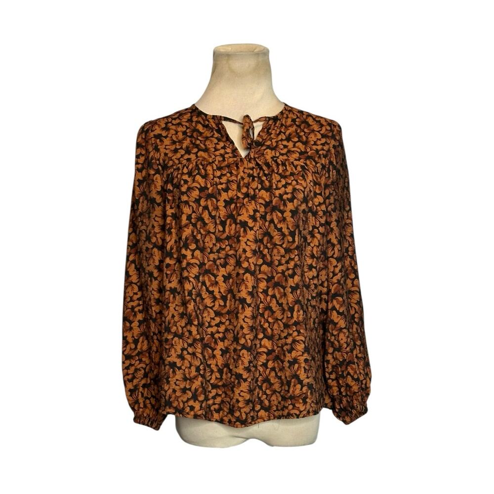 A New Day brown black print tunic blouse size Small